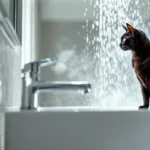er hört das rauschen der dusche und kann kaum glauben, was sein kater dort treibt – eine überraschende und amüsante geschichte.